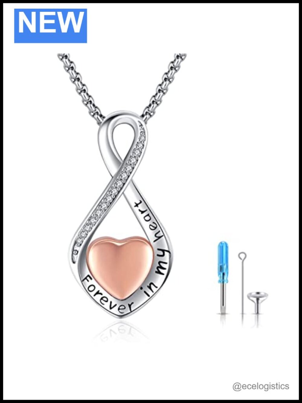 Sterling Silver Rose Gold Plated Cremation Urn Necklace Heart Infinity Memorial